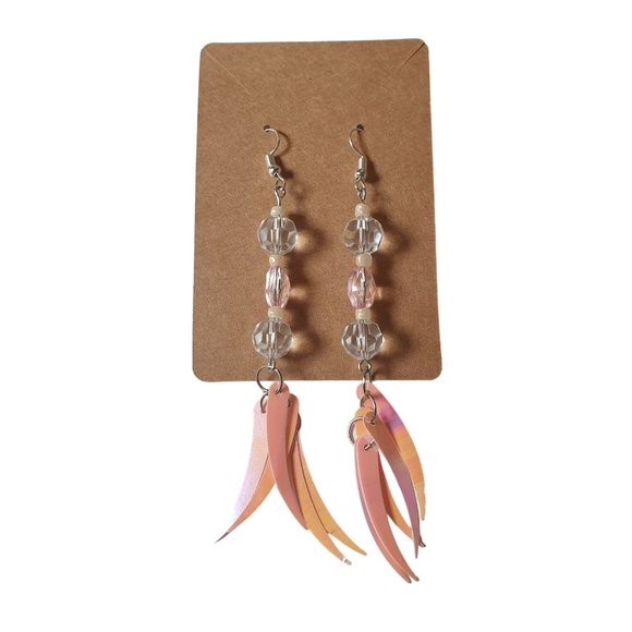 Handmade By Donovan Earrings Boho Bead Pink Dangle Artisan Upcycled Twice Loved - Picture 1 of 4